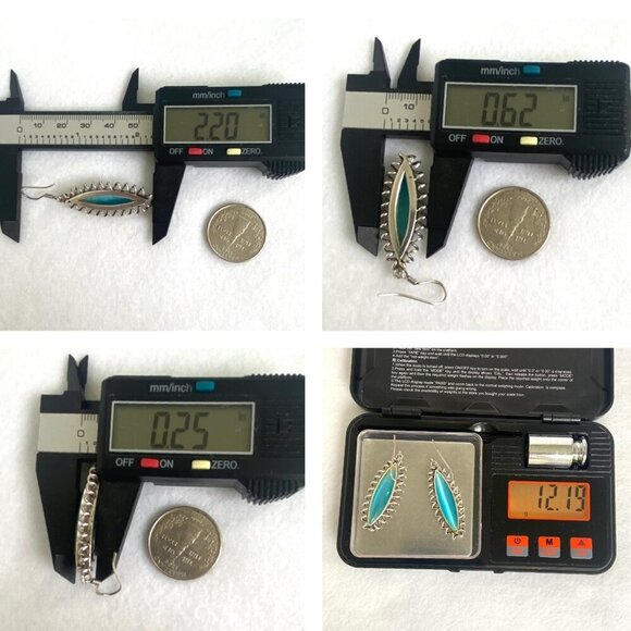 Sterling Silver 925 Marquise Turquoise Blue Cats Eye Spiral Dangle Earrings - Picture 10 of 16